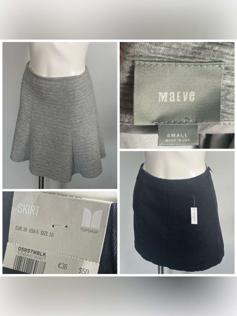 Small Skirt Bundle:  Maeve Heather Gray & NWT Black Topshop Moto